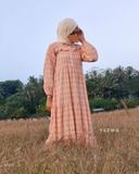 Yezwe modest oversized maxi dress in light plaid design, perfect for casual summer outings