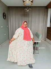 Modest pastel pink maxi dress from Yezwe with heart patterns, perfect for casual or semi-formal occasions