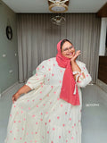 Yezwe modest pastel pink maxi dress with heart prints and flowing design for a stylish look