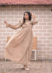 Yezwe modest print maxi dress with ruffled sleeves and a flowing silhouette for elegant style
