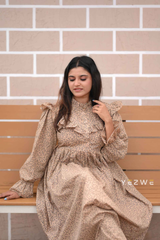 Yezwe modest print maxi dress with ruffled sleeves and floral patterns for elegant comfort