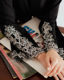 YEZWE Modest Wear Black Embroidered Co-ord Set Kurta Set with elegant floral detailing on sleeves