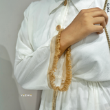 Yezwe White Crush Open Shirt with Lace In Hand and Beige Pant Co-ord Set - Modest Wear - YEZWE