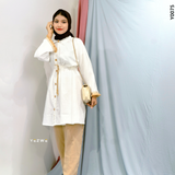 Yezwe White Crush Open Shirt with Lace In Hand and Beige Pant Co-ord Set - Modest Wear - YEZWE
