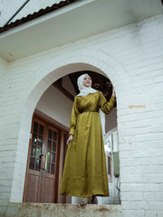 Yezwe modest wear flowing maxi dress in olive green, perfect for stylish everyday wear
