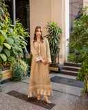 YEZWE Modest Wear Golden Jalabiya Full Length Dress with Elegant Design and Embellishments