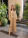 YEZWE Modest Wear Jalabiya Golden and Dull Full Length Comfortable Jalabiya Dress | Pre-Booking displayed in an elegant outdoor setting