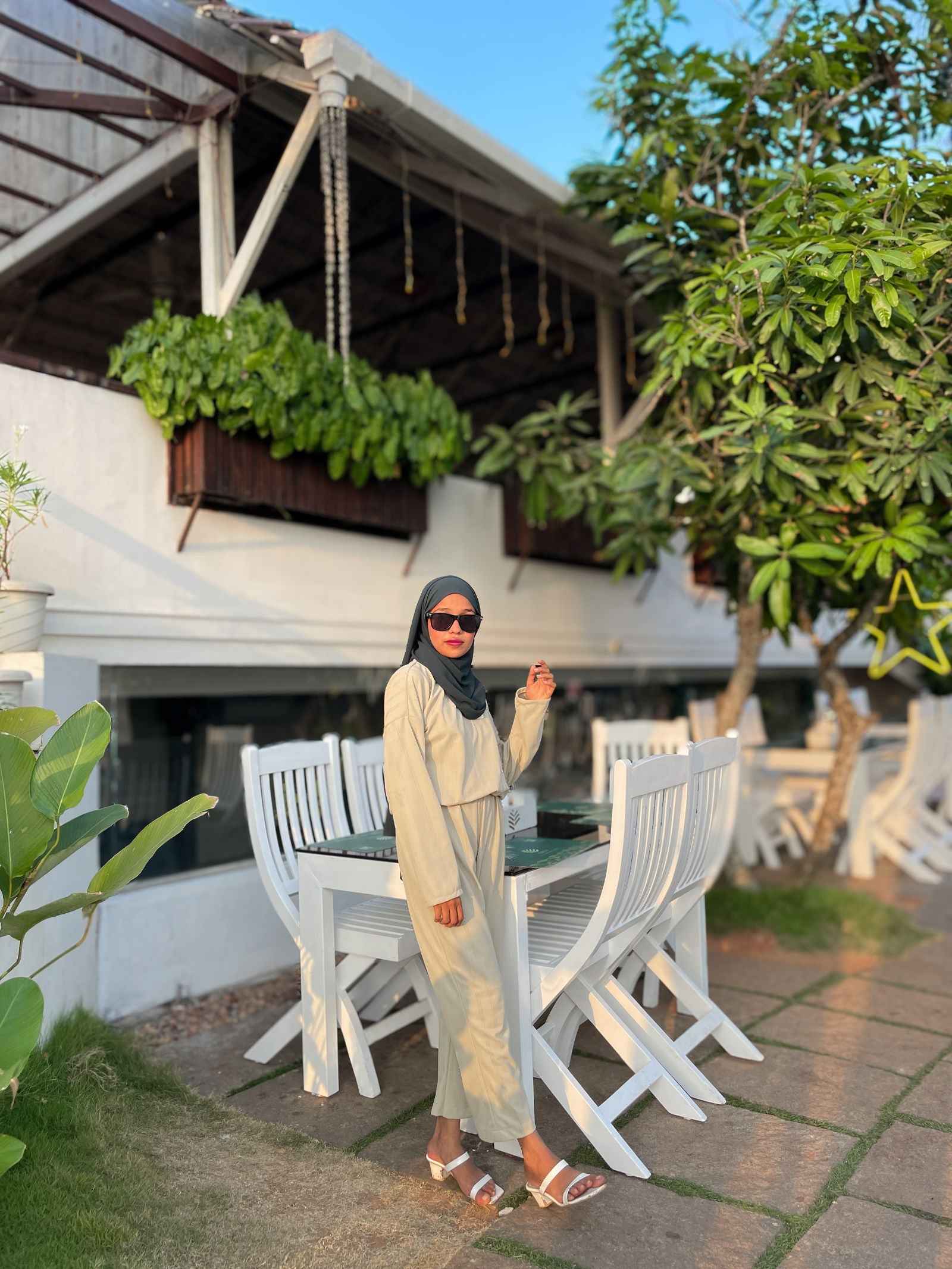 Yezwe modest wear featuring a stylish long top and pants set, perfect for casual outings