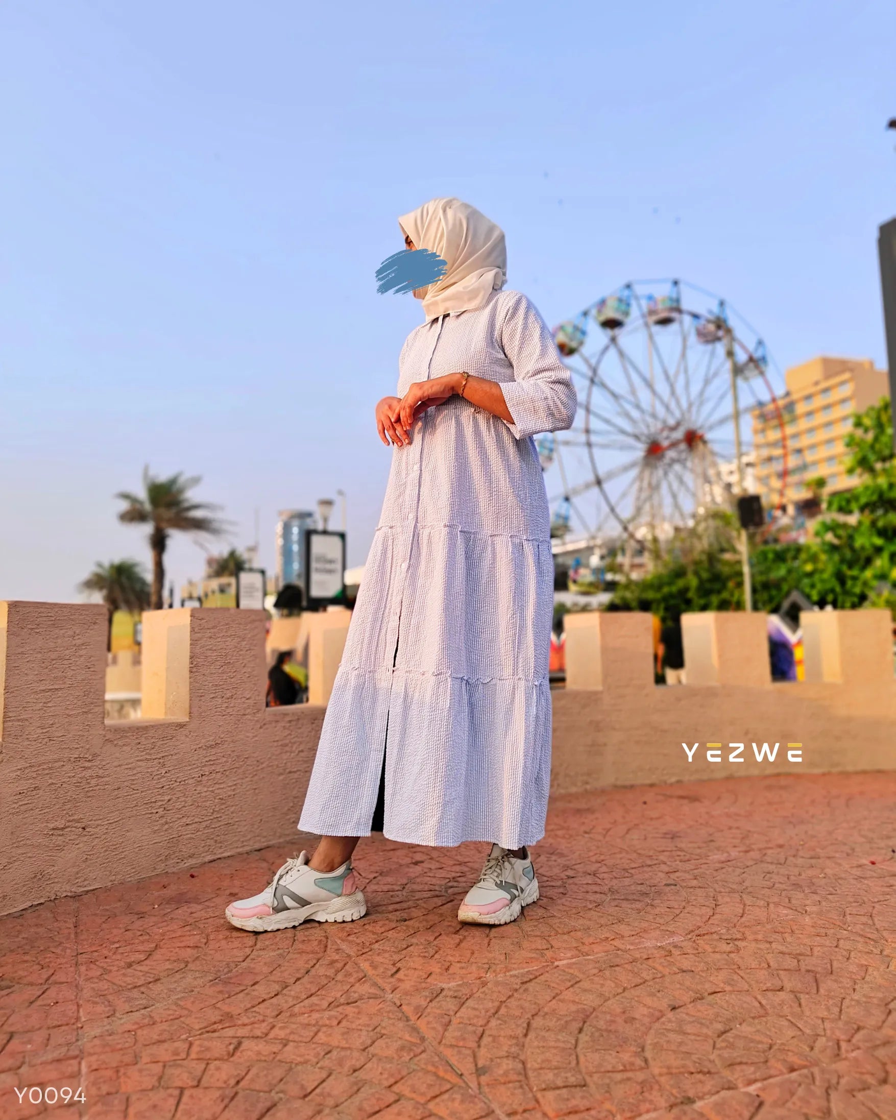 Yezwe modest wear maxi dress in light fabric with tiered design, perfect for casual outings