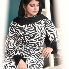 Stylish Yezwe modest wear maxi dress featuring a bold zebra print and elegant sleeves
