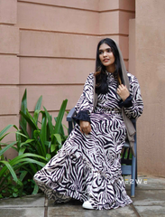 Yezwe Modest Wear Maxi Dress in Zebra Print with Flowy Design and Long Sleeves