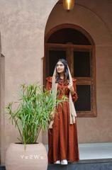 Yezwe Maxi Dress in Rich Brown, Perfect for Modest Western Wear with Elegant Sleeves and Comfortable Fit