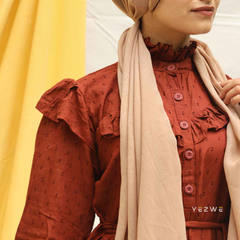 Yezwe Maxi Dress in Earthy Tones, Perfect for Modest Western Wear with Elegant Ruffle Details