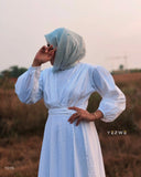 Yezwe White Layered V-Neck Small Dot Textured Maxi Dress - Modest Wear - YEZWE