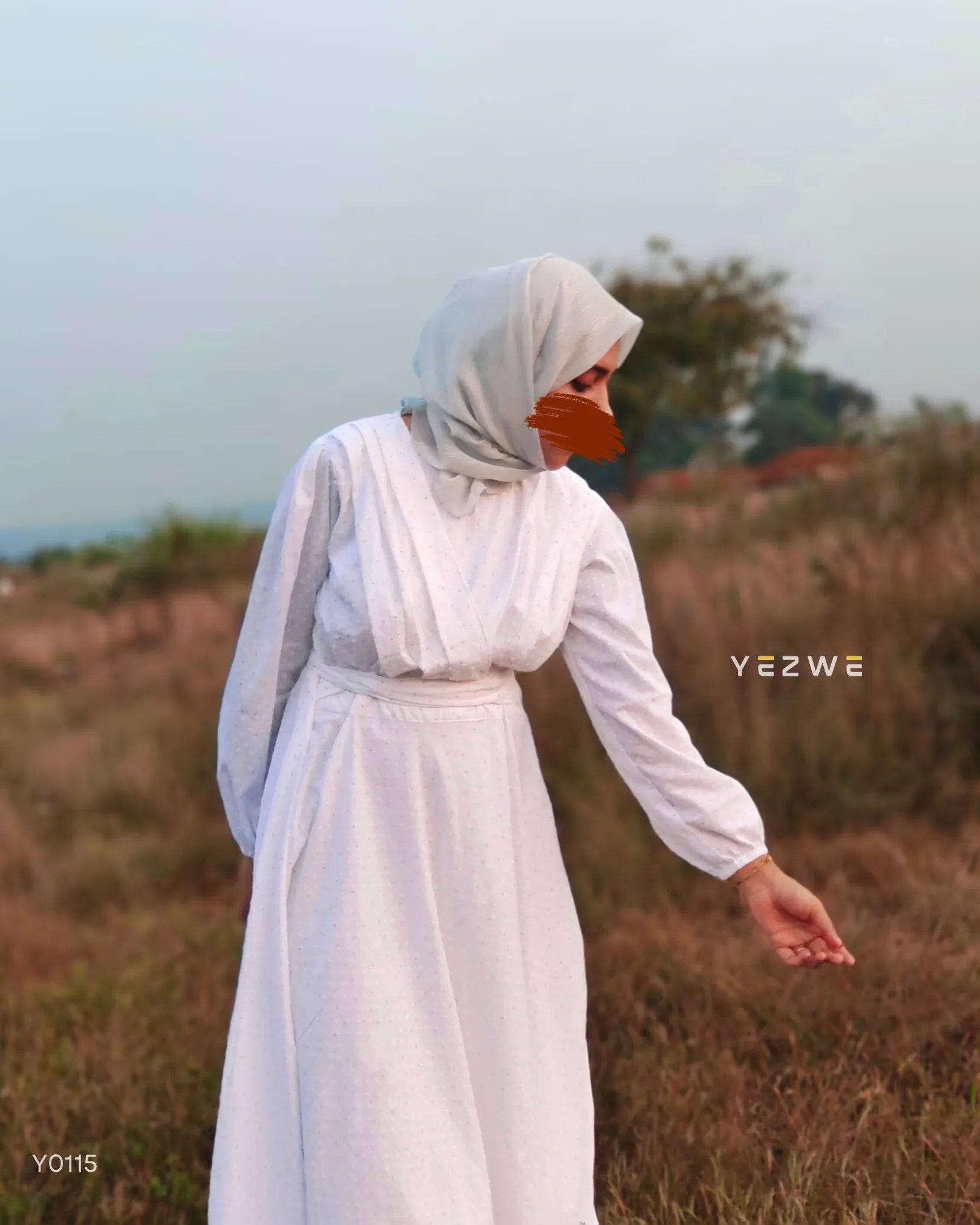 Yezwe White Layered V-Neck Small Dot Textured Maxi Dress - Modest Wear - YEZWE