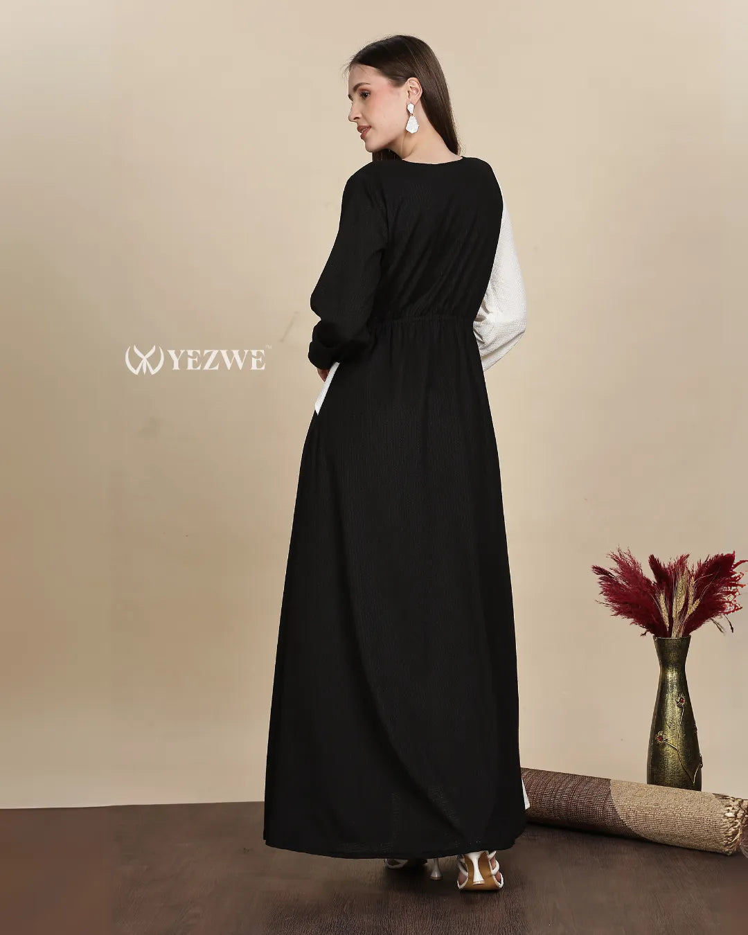 YEZWE monochrome maxi dress modest with long sleeves and elegant design perfect for any occasion