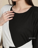YEZWE monochrome maxi dress modest featuring a stylish split color design for elegant occasions