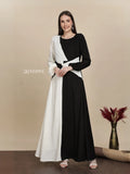 Yezwe Monochrome Wrap-Around Black and White Maxi Dress - Casual Modest Wear