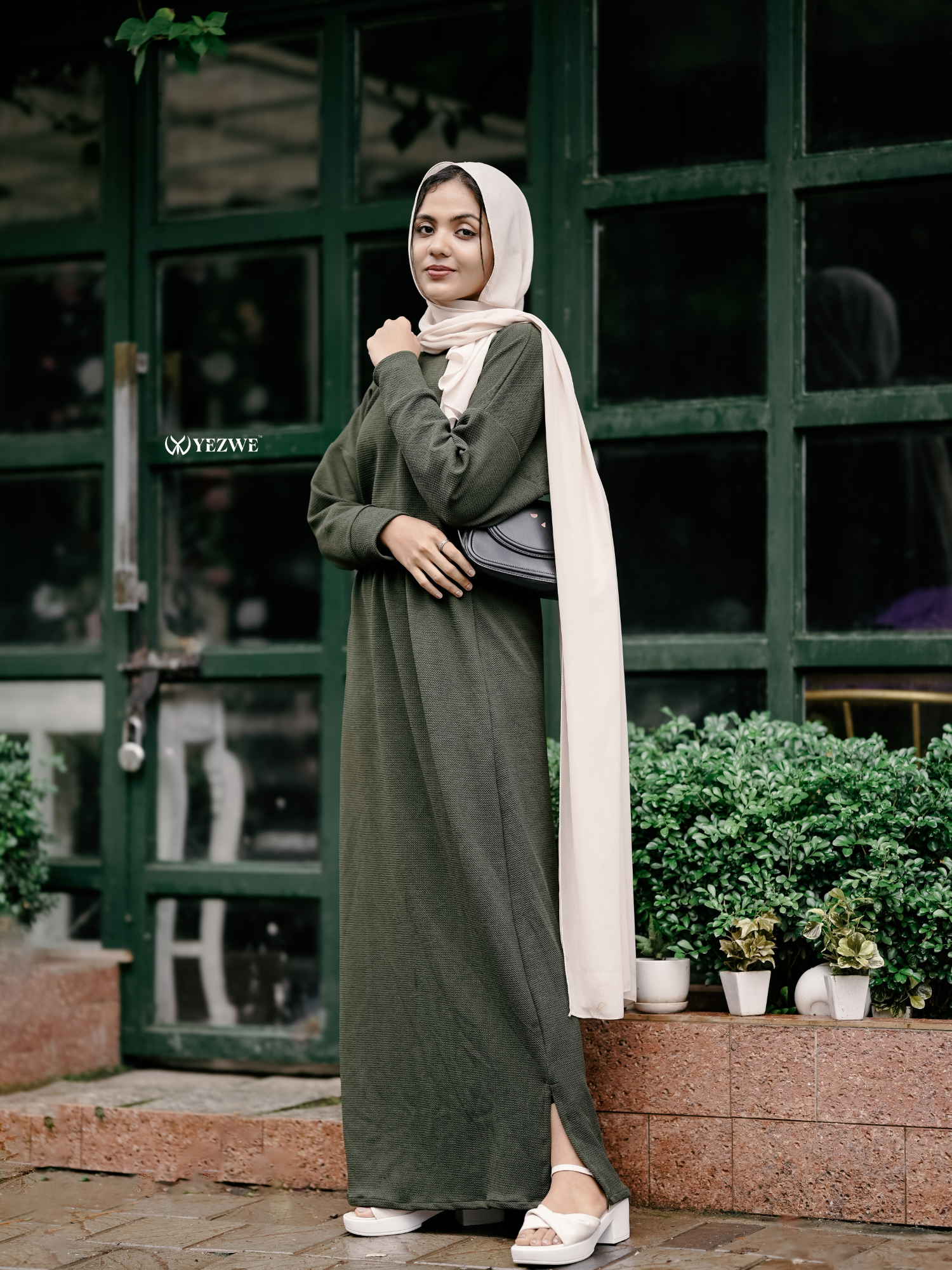 Yezwe Olive Green Modest Co-ord Set with Elegant Long Top and Skirt for Stylish Looks
