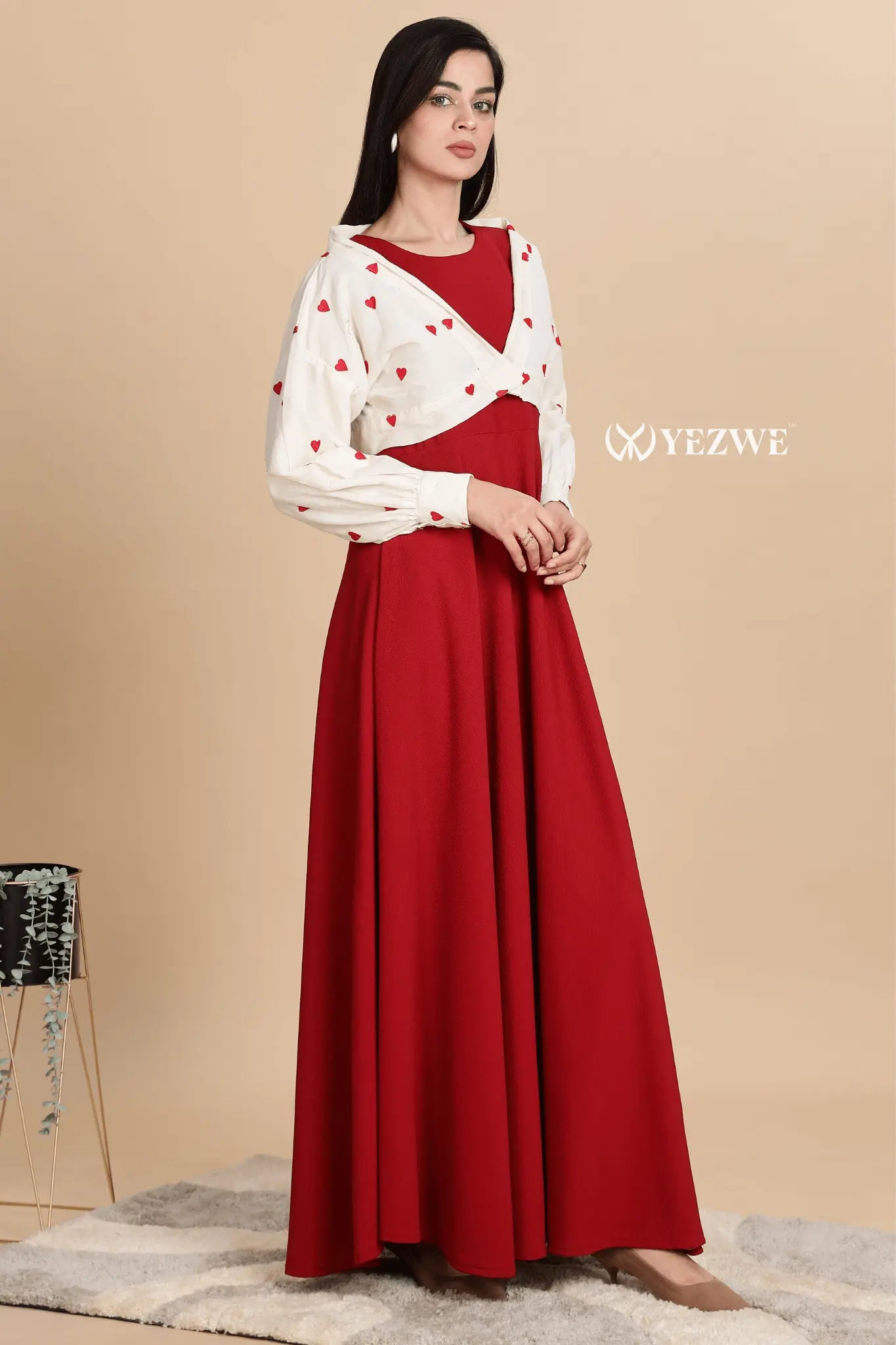 yezwe party wear red knitted maxi dress