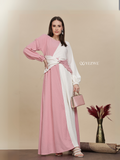 Yezwe Pastel Pink and White Two-Tone Wrap-Around Maxi Dress with Textured Finish - Minimal Wear