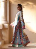 YEZWE Printed Maxi Kaftan floral tunic with wide sleeves and pastel blue border ideal for resort wear