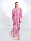 YEZWE colorful printed tunic co-ord set with intricate pink and blue patterns on full sleeves