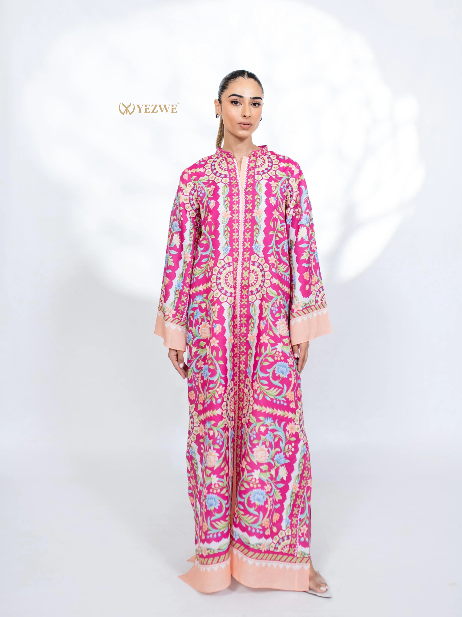 YEZWE Printed Tunic in vibrant pink and peach floral design from co-ord set collection
