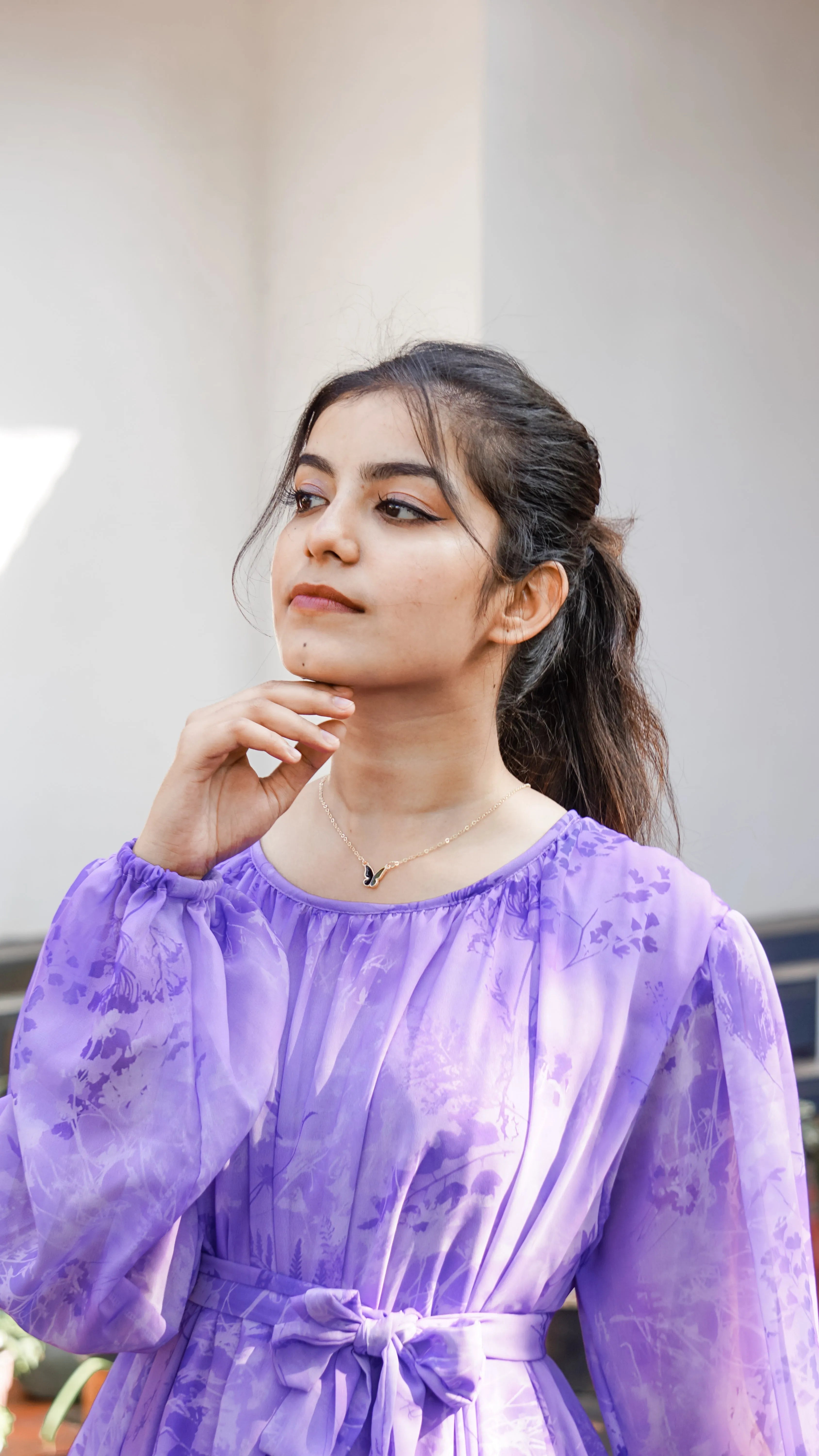 Purple Georgette Maxi Dress with Lycra Lining-YEZWE MODEST WEAR