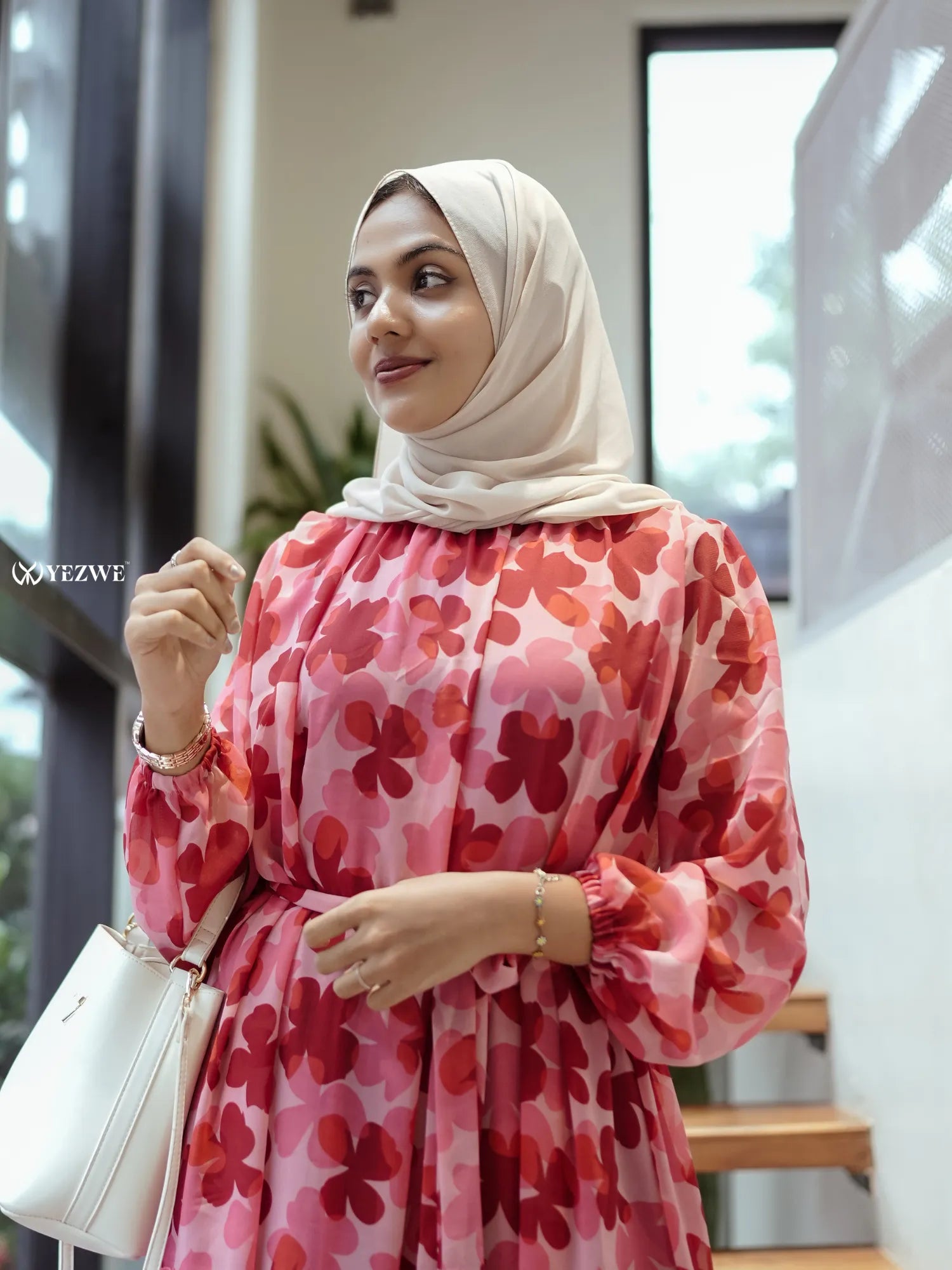 Yezwe rose floral maxi dress with long sleeves and flowy design, perfect for any occasion