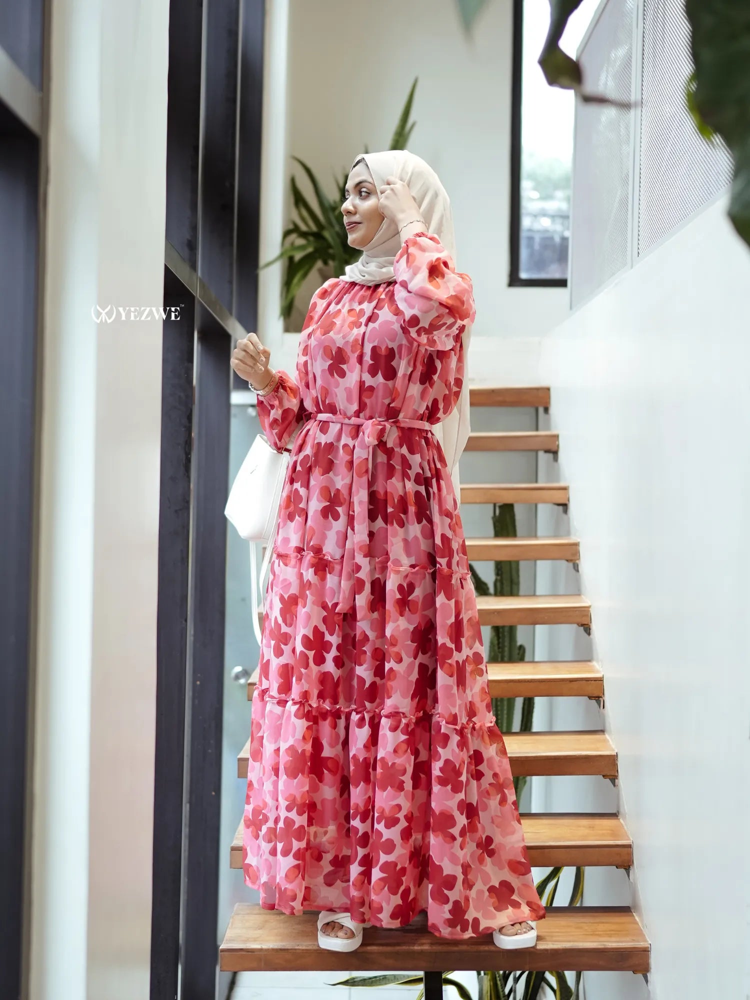 Yezwe rose floral maxi dress featuring a layered design, perfect for stylish summer occasions