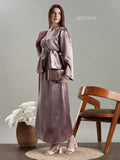 Yezwe Satin Top and Skirt Set For Women Modest Co-ord Set in mauve satin fabric with long sleeves and belt detail
