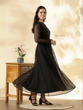 Elegant Schiffli Maxi Dress by YEZWE with long sleeves and flowing skirt for a chic look