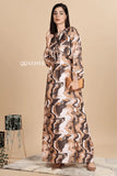 Elegant Swiss imported maxi dress with a marbled design and long sleeves from YEZWE