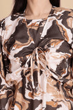YEZWE Swiss imported maxi dress with stylish marble pattern and elegant tie-front detail