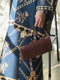 YEZWE navy and beige patterned Top and Pant Co-Ord Set with geometric and floral designs