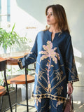 YEZWE navy blue Top and Pant Co-Ord Set with pink and beige floral design and relaxed fit