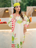 YEZWE Turkish Co-Ord Set white floral tunic with matching bottom and bell sleeves and green headscarf
