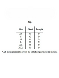 YEZWE size chart for Top showing sizes XS to XXL with chest 40 to 50 in and length 54 in Women Top measurements in inches
