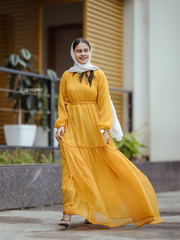 Yezwe yellow textured maxi dress with long sleeves and a flowing design for a stylish appearance